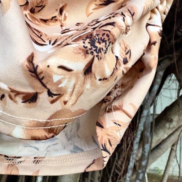 Brown Floral Corset Mini Dress Size M 8 Cold Shoulder Ruched Cocktail Party Zip - Picture 15 of 17